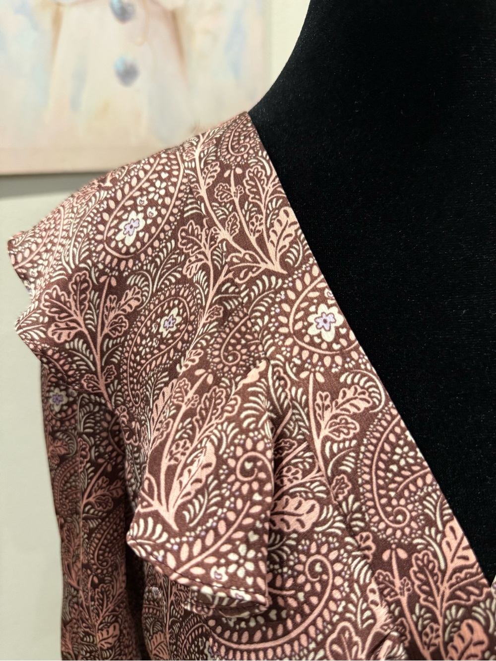 Ted Baker Rose-Pink Paisley V-Neck Ruffle Blouse